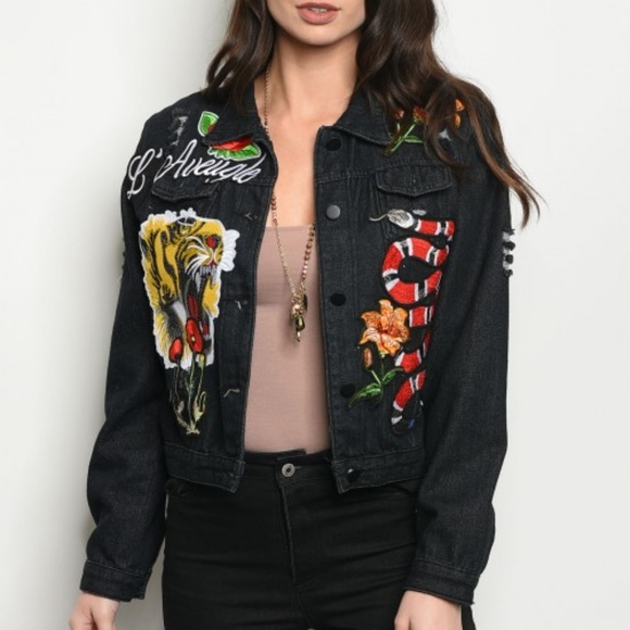 🔴LAST 1🔴BLACK PATCHWORK/EMBROIDERED DENIM JACKET - Picture 2 of 4